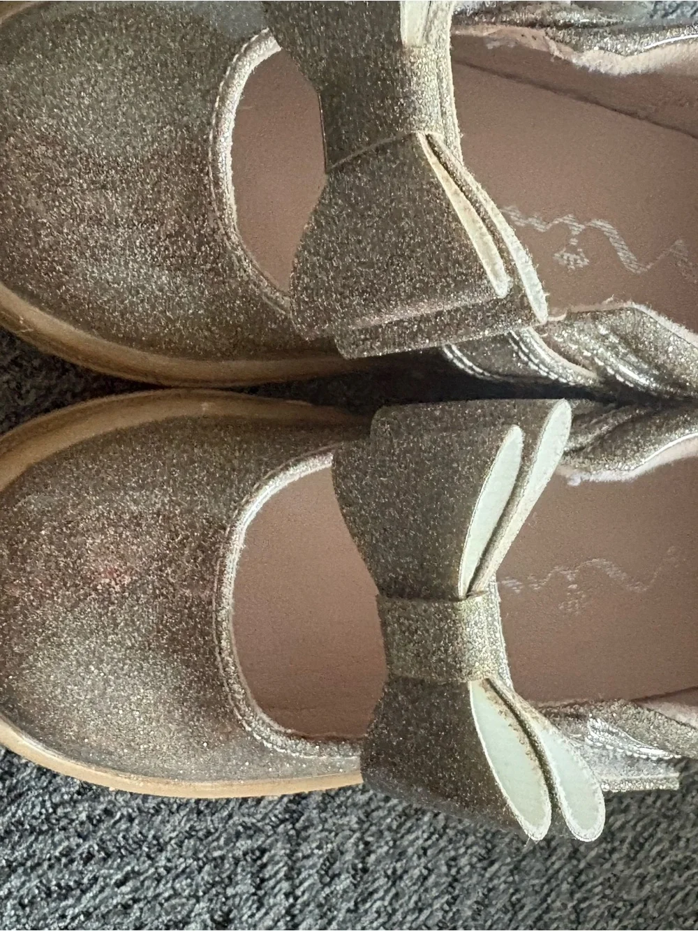 Girls Glitter Bow Mary Jane Shoes - Gold Toddler 6m